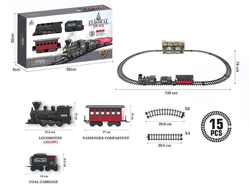 Rail Train Toy(Alloy Locomotive*1, ABS Train Compartments*2, Not Included Batteries)