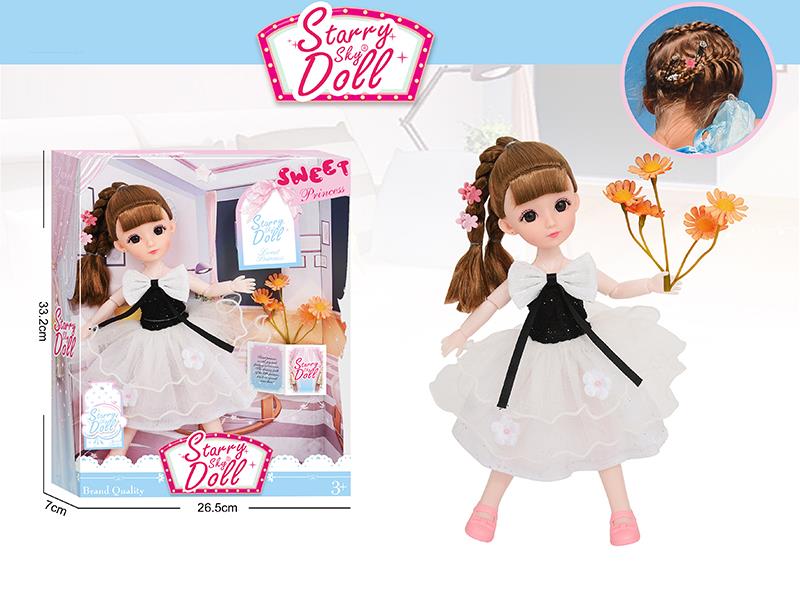 12 Inch 11-Joints Fashion Doll With 2 Hair Clips, Simulated Bouquet