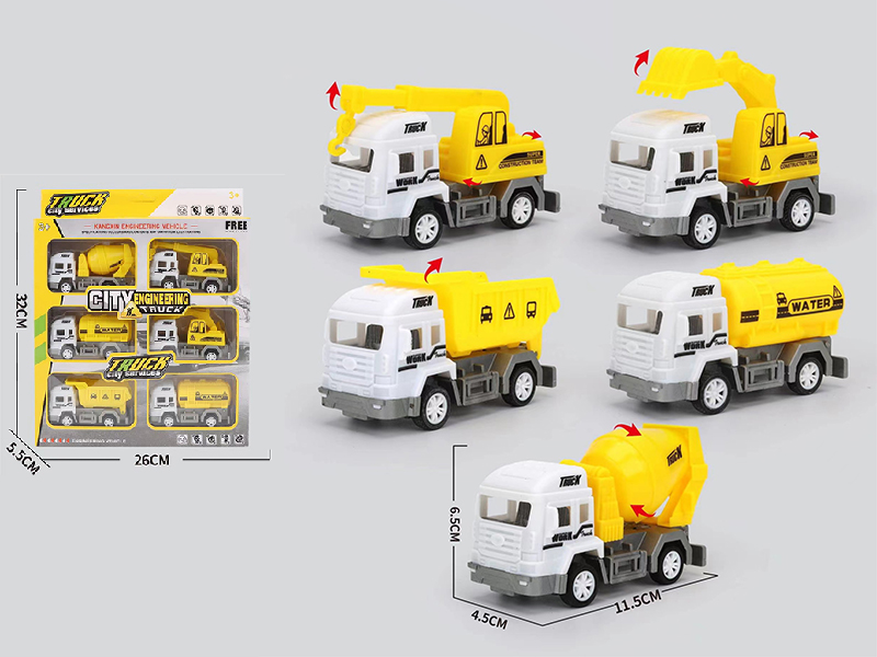 6pcs Pull Back Engineering Trucks
