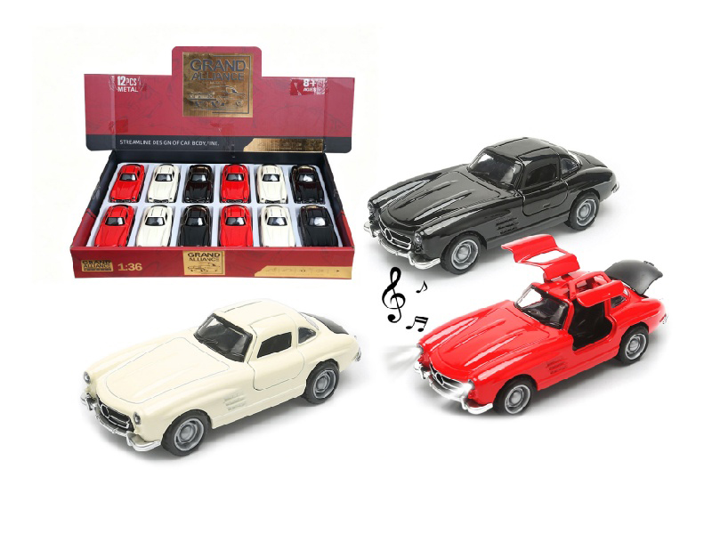1:36 Huili Alloy Car Model - Vintage Car 300 With Light And Music In A Three-Color Mixed Set