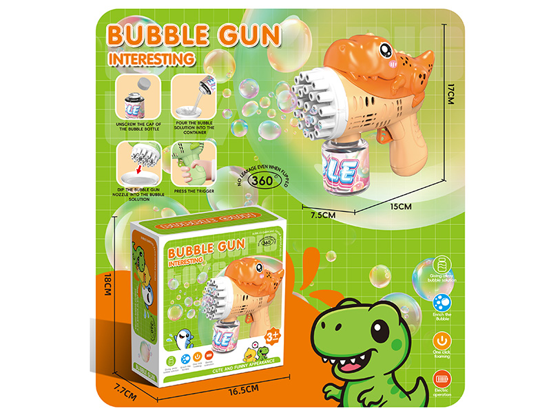Orange Dinosaur Manual Bubble Gun