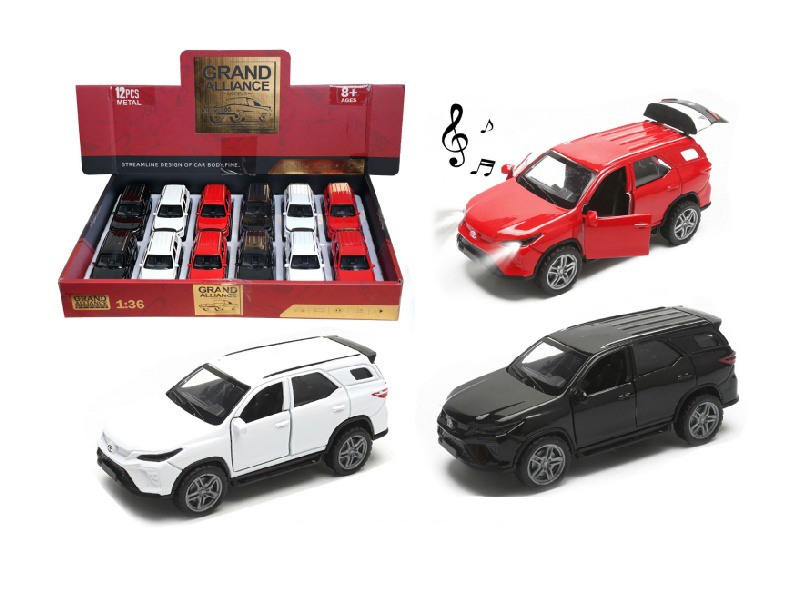 1:36 Huili Alloy Car Model - Toyota With Lights And Music, White/Black/Red Mixed Color