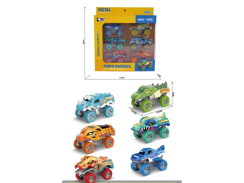 Alloy Recoil Animal Car (6Pcs)