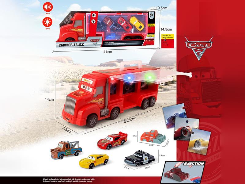 Friction Cars Storage Carrier Truck + 4pcs Alloy Cars + Launcher