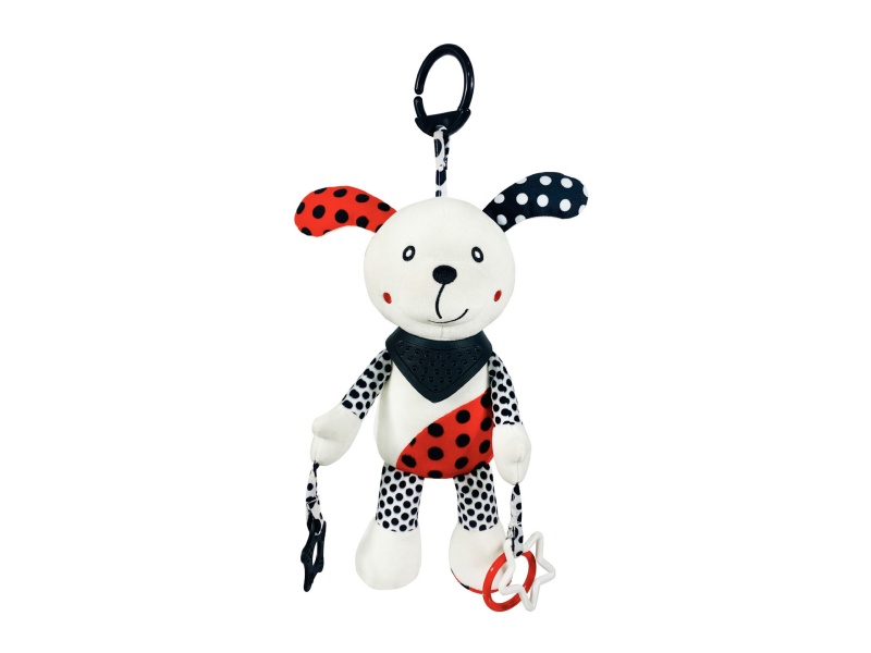 White Puppy Baby Soothing Bell Teething Ring Plush Pendant