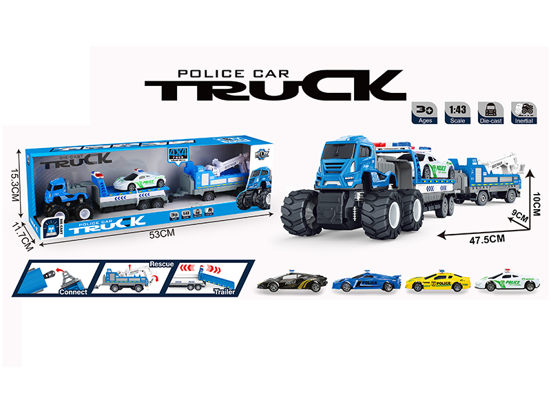 4WD Friction Alloy Double Trailer With Pull Back Police Car
