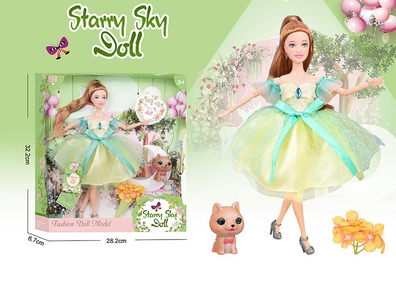 11.5 Inch 11-Joints Fashion Doll With Pet Dog, Simulated Bouquet