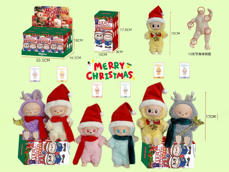 Christmas Series Labub 2Nd Generation Blind Box Pendant 9-Inch Solid 13-Joint Plush Sitting Party Figurine (6Pcs)