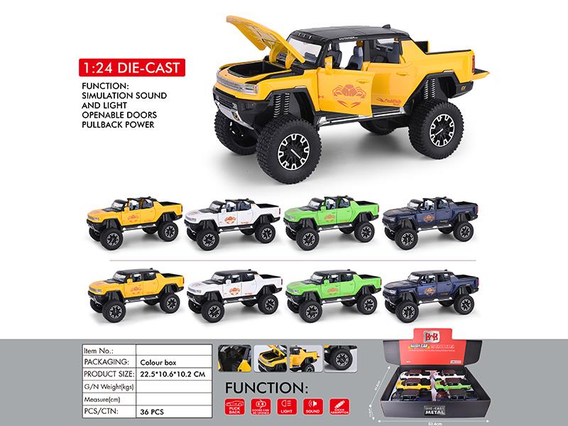1:24 Hummer Pickup Truck Alloy Car Model(6 Door Opening, Pull Back, Sound And Lights)