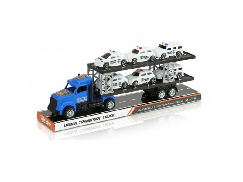 An Inertial American Tractor Truck Was Carrying Six Police Cars