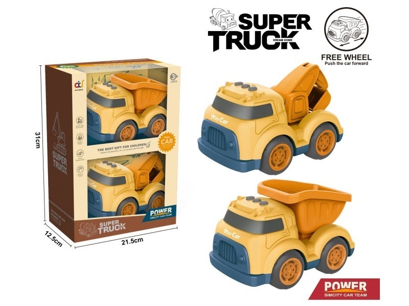 Cartoon Sliding Engineering Vehicle (Excavator + Dump Truck)