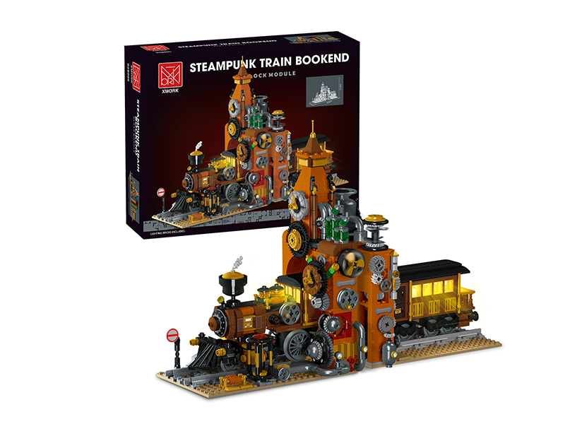 Steam-Punk Train Bookend(With Lights) Building Blocks 1252pcs