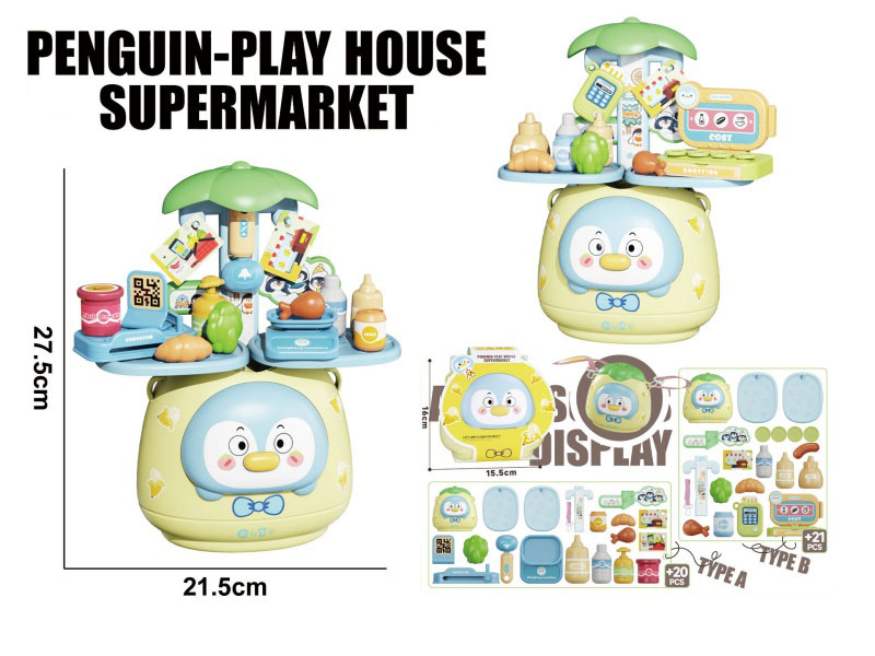 Cartoon Puzzle Multi-Functional Cash Register/Fruit And Vegetable Counter Penguin Pattern Play House Toy