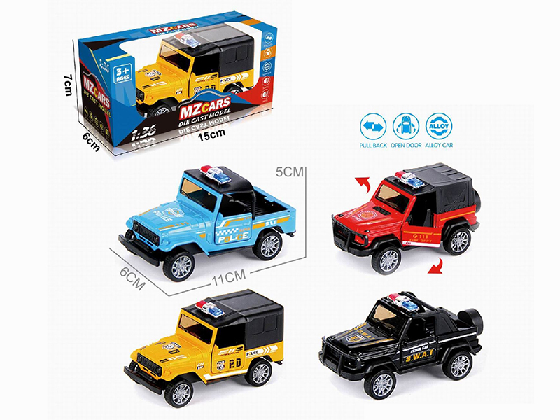 1:36 Pull Back Alloy Open Door Off-Road Police Car
