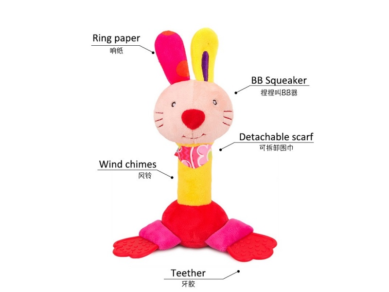 Vocal Rabbit Baby Teething Plush Hand-Cranked Stick