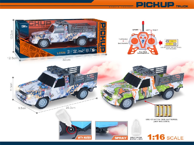 40Mhz 1:16 Five-Channel Spray With Front Headlights, One-Click Demonstration Of Watermark Graffiti Remote Control Pickup Truck (Electricity Not Included)