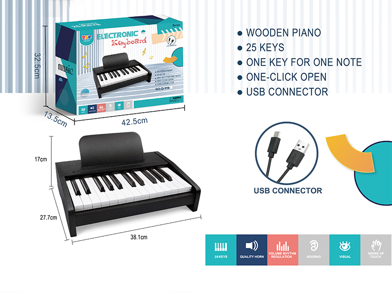 Wooden 25-Key Electric Piano With USB Cable(Black)
