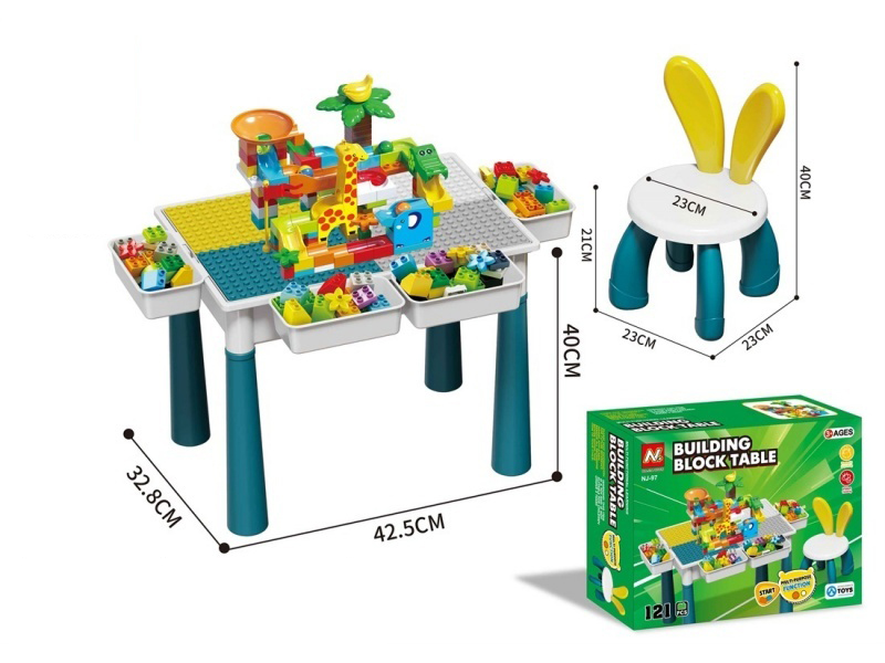 09C Table 43*33 + 1 Chair C Model Rabbit Chair + 4 Heightening + 4 Storage (2Nd Type) + 121 Animal Slide Track (Material C) (Play Family Toy Diy Educational Toy Assembly Building Big Particle Building