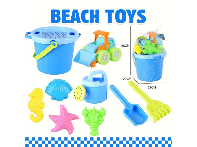 Beach Bucket Bulldozer Shovel Tools, Ocean Animals Sand Mold, 10 PCS