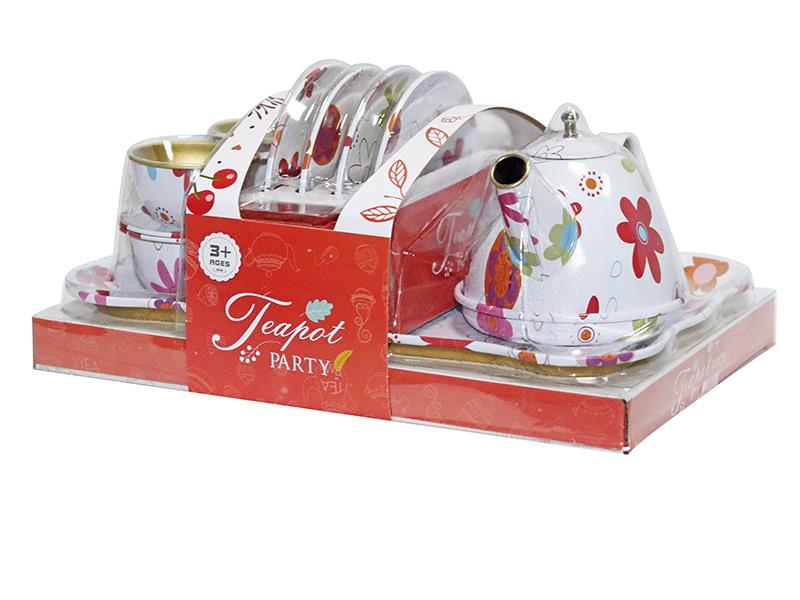 Tinplate Tea Set 14pcs - Flower Pattern