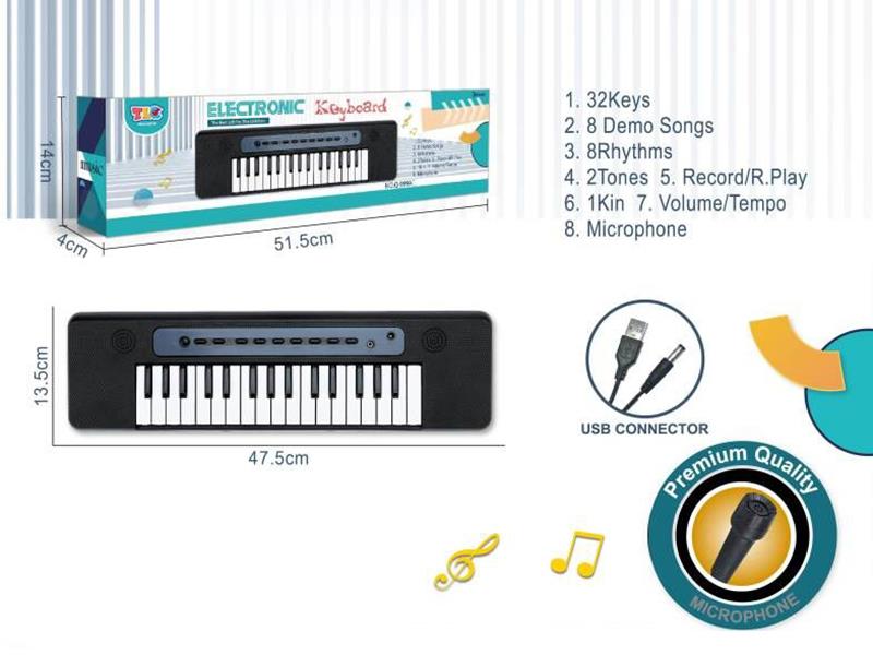 32 Key Multifunctional Electronic Organ With USB Cable, Microphone(Black)