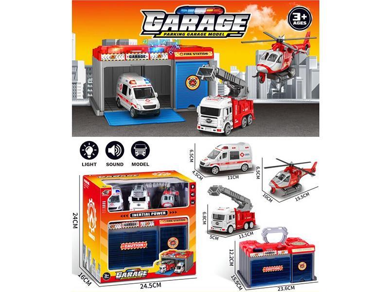 Friction Fire Engine Parking Garage Model Set With Lights And Music