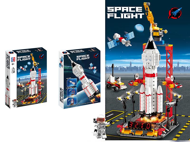 Space Flight Building Blocks Q Version Carrier Rocket With Launching Pad&Satellite&Transport Vehicle(696pcs)
