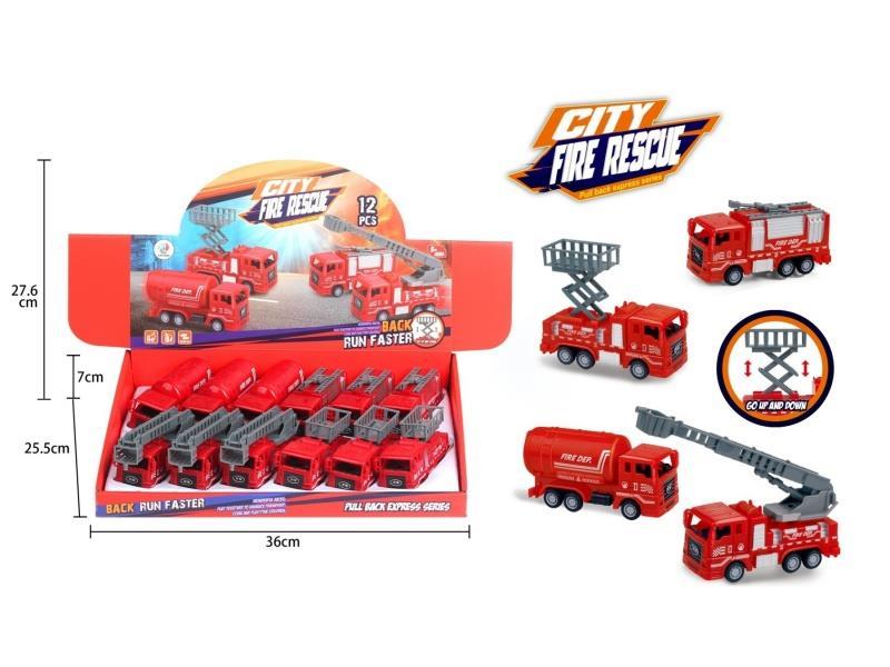Four Types Of Pull-Back Simulation Fire Truck Mixed (12 Pieces)