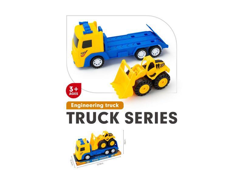 Solid-Color Inertial Flatbed Trailer Carrying Sliding Dump Truck