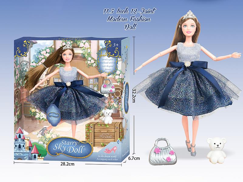 11.5 Inch 12-Joint Modern Fashion Doll With Handbag, Crown, Bear