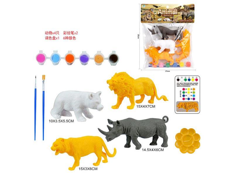 Colored Animal World (Set Of 4, 2 Pens, 1 Plate, 6 Colors)