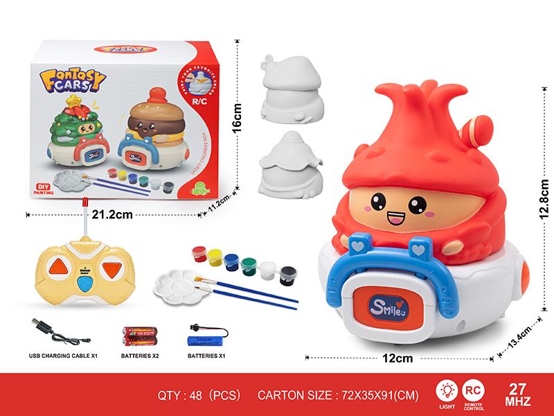 27Mhz DIY Painting 2-Channel Remote Control Vinyl Mushroom Car, Banana Car, Dragon Fruit Car(With Lights) 1 Changing 3(Including Batteries)