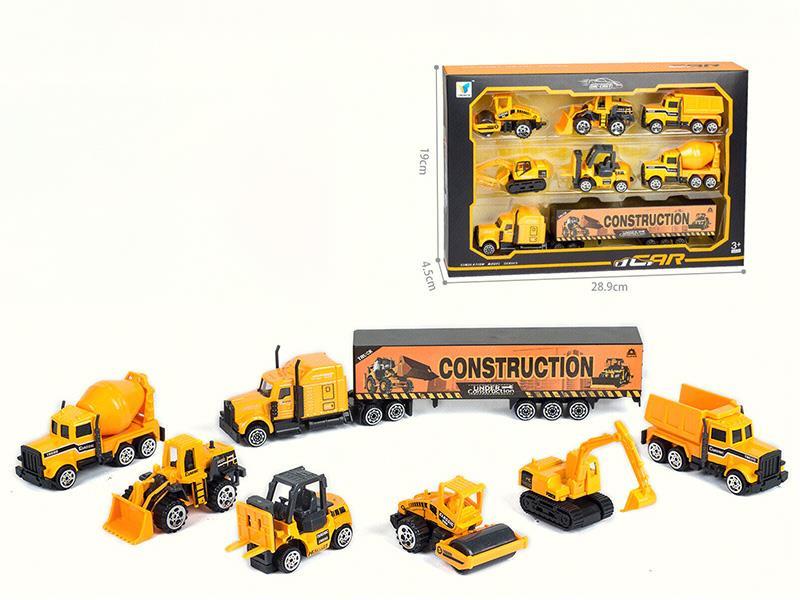 Slide Small Engineering Trucks 6pcs + Container Car