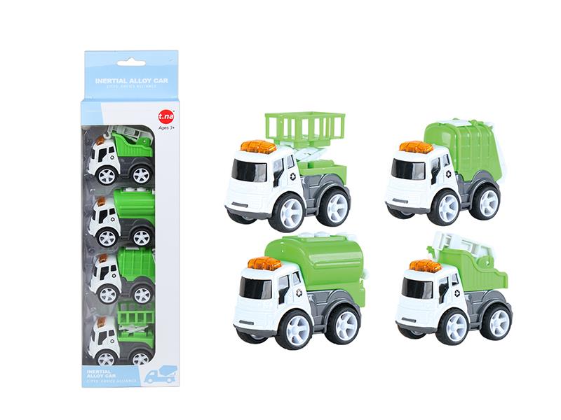 Q Version Alloy Sanitation Trucks 4pcs