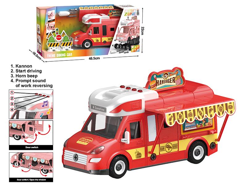 DIY Assembly Friction Burger Selling Truck(Light,Music,Compatible With Small Particle Blocks)