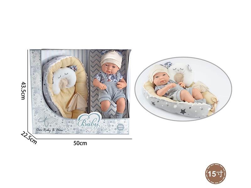 15-Inch Newborn Doll With Cradle/Quilt/Pillow