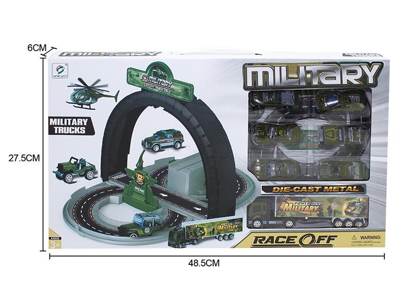 Mini Alloy Military Trucks Toy Deformable Tire Parking Lot Set