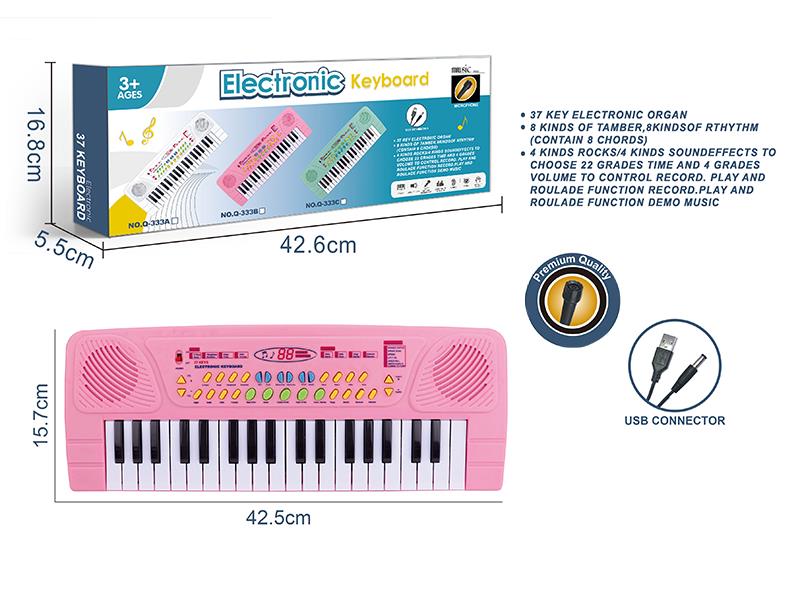 37 Key Multifunctional Electronic Organ With Microphone, USB Cable(Pink)