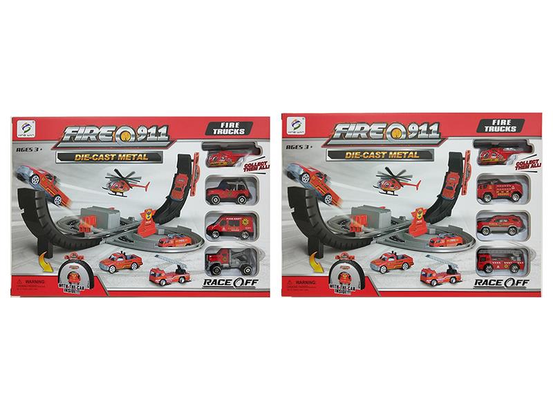 Mini Alloy Fire Trucks Toy Deformable Tire Parking Lot