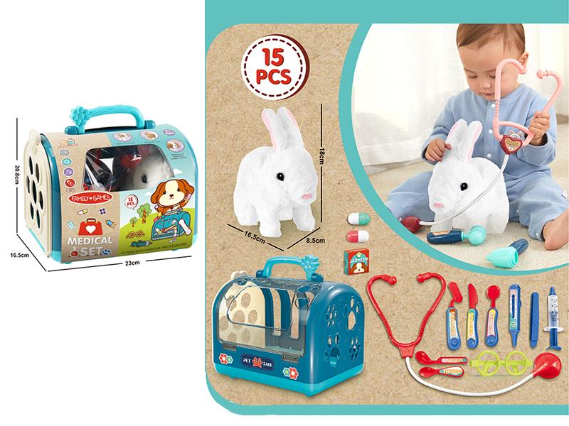 Electric Plush Pet Rabbit Doctor Set 15pcs