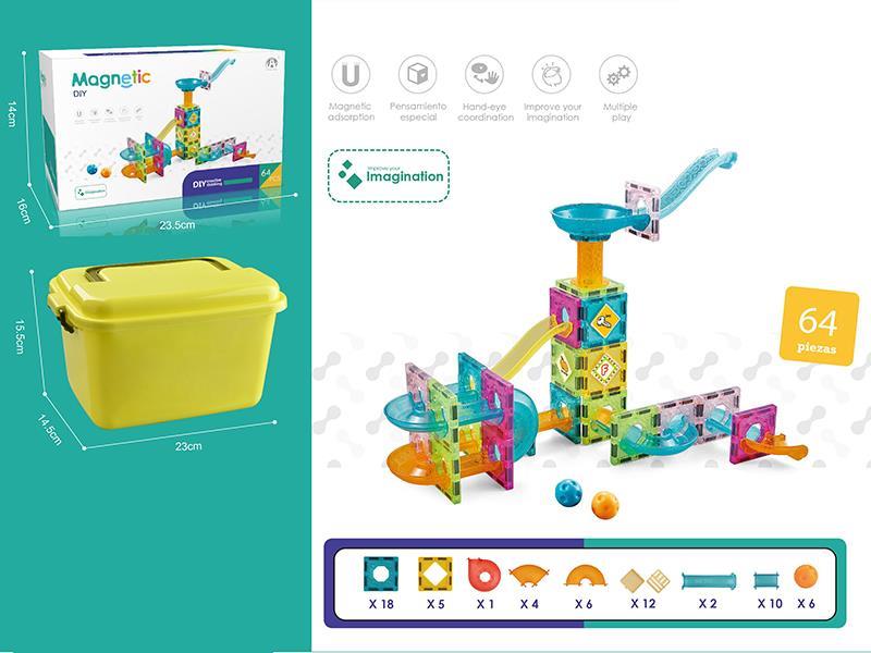 Magnetic Tiles Roll Ball Track Building Blocks 64PCS + Storage Bucket
