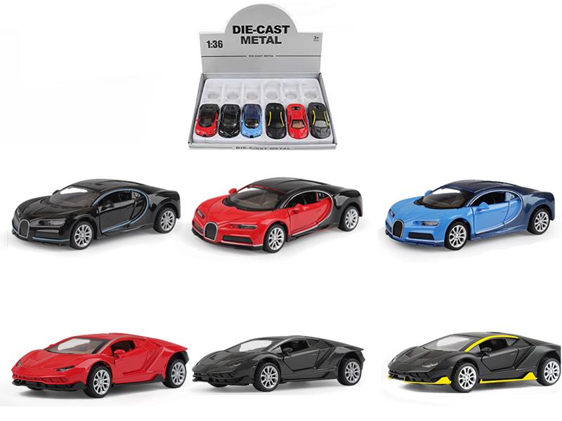 1:36 Pull Back Alloy Lamborghini/Bugatti(With Light And Music)12pcs