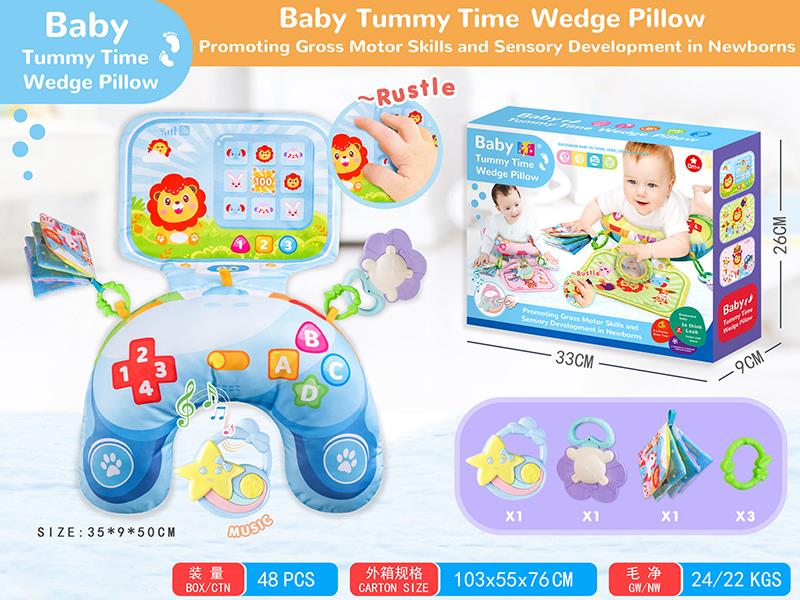Baby Tummy Time Wedge Pillow With Music Box(Blue)