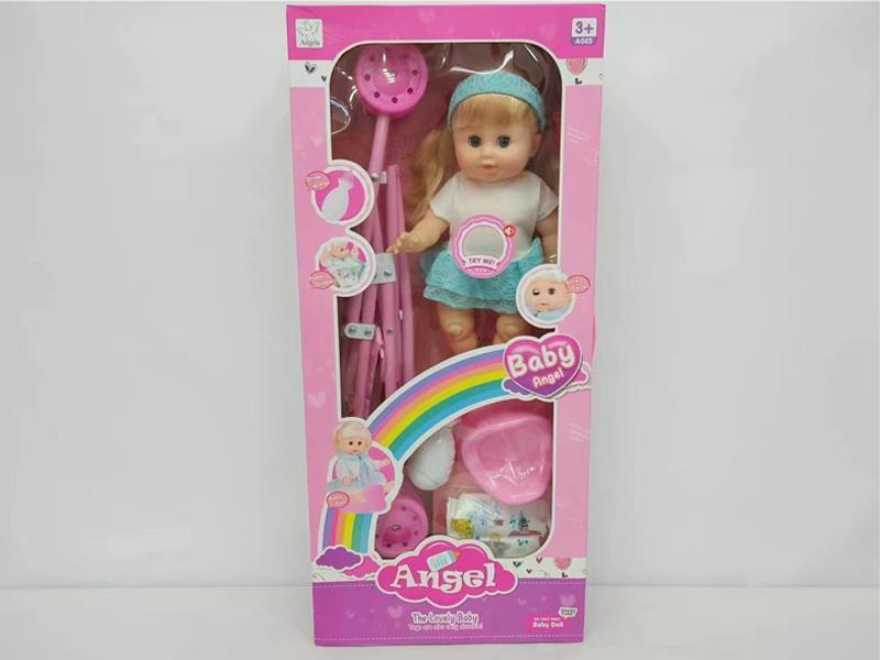 14 Inch Vinyl IC Doll With Cart