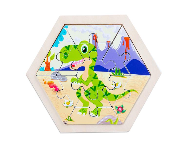 Wooden Hexagonal Puzzle - Dinosaur