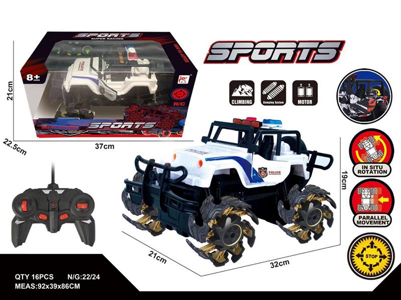 Remote Control Door Opening Stunt 4WD Jeep Police Car(Deformed Tire)(Including Batteries)