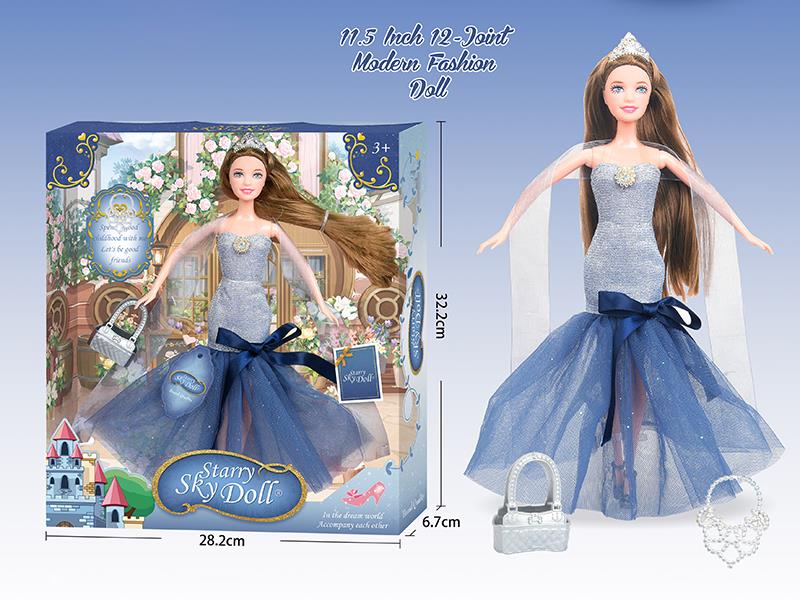 11.5 Inch Modern Fashion Doll With Handbag, Necklace, Crown, Shawl Ribbon, Wish Card