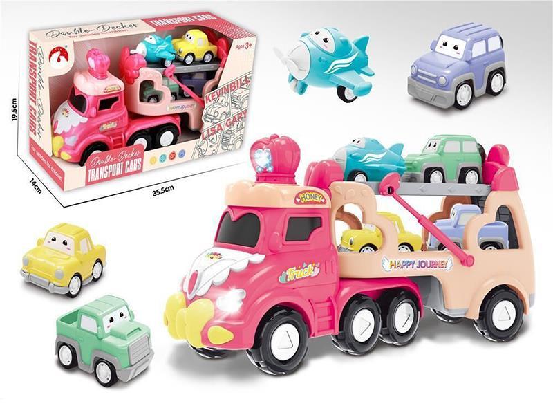 Friction Transport Truck With 3 Pull-Back Cars, 1 Pull-Back Aircraft