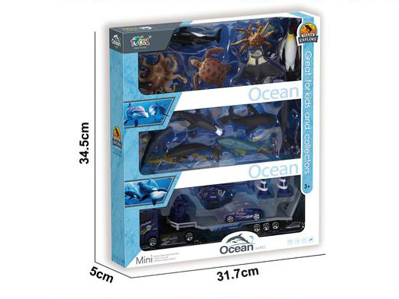 12 Simulated Sea Animals With Alloy Police Trailer Set