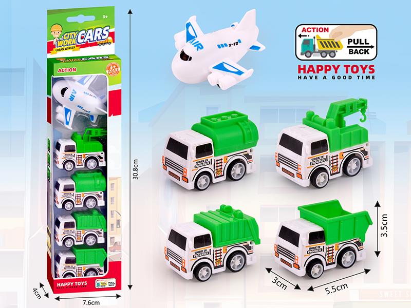 Pull Back Sanitation Truck ,Airplane 5PCS